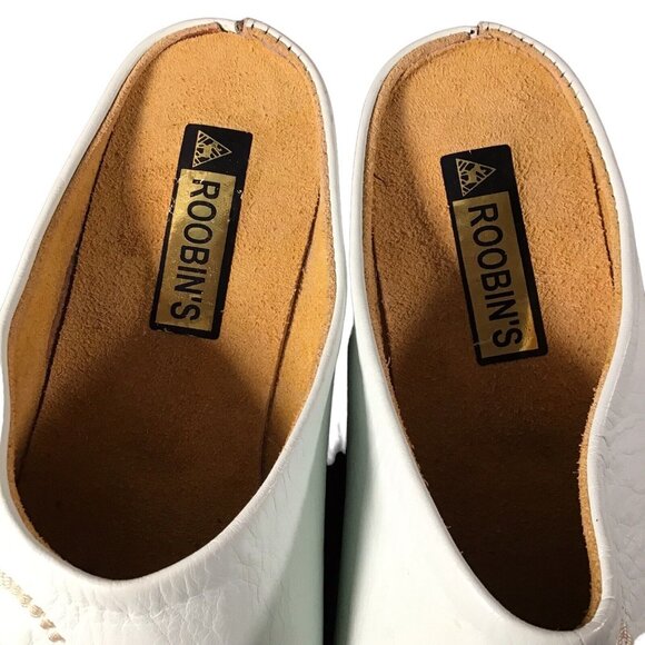 Roobin Leather Shoes 42 Round Toe Mint Green Embroidery Moroccan Slippers Loafer - Picture 5 of 8